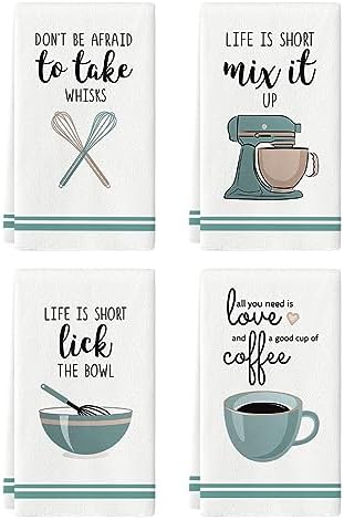 Artoid Mode Ware Funny Coffee Kitchen Towels Dish Towels, 18x26 Inch Farmhouse Daily Holiday Cooking Baking Decoration Cleaning Set of 4