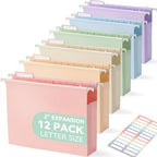 Plastic Hanging File Folders, 2" Expansion, Letter Size, Pastel