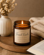 French Vanilla Scented Soy Candle, 7 oz Amber Glass Jar, Warm Vanilla Fragrance for Home, Relaxation & Gifting