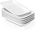 DELLING 8 Inch Rectangular Appetizer Plates Set of 6, Porcelain Salad Dessert Plates White, Small Serving Plates for Sushi Snack, Microwave Oven Dishwasher Safe, Stackable Ceramic Plates