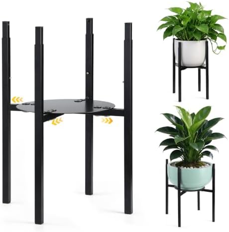 Plant Stand Indoor, Width Adjustable Metal Planter Stand, Fits Up 9.6 - 13.6 Inch Pots, Heavy Duty Potted Plant Holder for Home Garden Patio