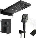 Waterfall Rainfall Shower Faucet Set, Matte Black