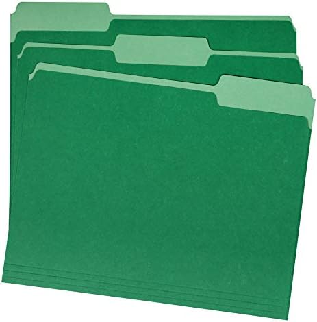 Amazon Basics File Folders for Organization, Letter Size, 1/3 Cut Tab, Bright Green, 36-Pack