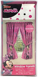 Jay Franco Kids Window Drapes - 4 Piece Curtain Set Includes 2 Tiebacks, Beautiful Bedding Room Décor and Easy Set Up, Pink - Minnie Mouse, 63 Inch