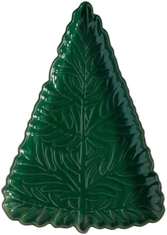 Santa Barbara Design Studio Tree Shaped Serving Plate - Stamped Ceramic Platter, 11" x 7.75", Pine Green
