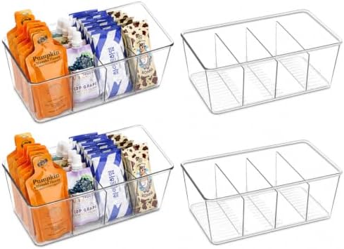 Batoto Pantry Organization and Storage Bins, Refrigerator Organizer Bins – Clear, Kitchen Organization and Storage with Dividers (4 pack)