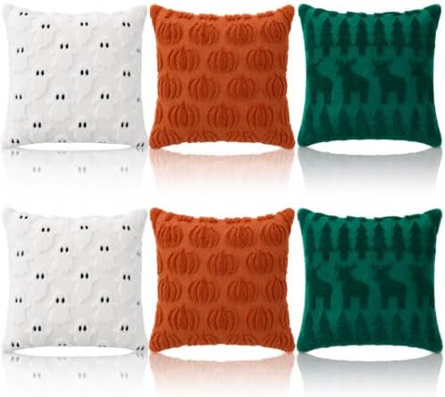 6 Pcs Halloween Plush Ghost Pillow Covers 18x18 Fall Pumpkin Home Decor