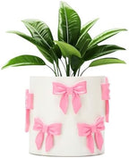 Stylor Pink Bow Planter - Coquette Bow Room Decor for Teen Girls, Decorative Cute Flower Pot with Drainage Hole, Resin Planters for Indoor Plants, Girly Gardening Pot for Home Aesthetic