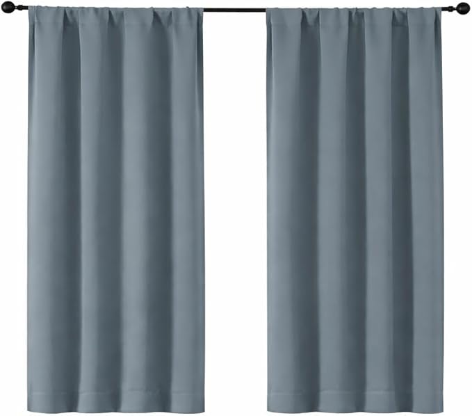 Simplebrand Ava Stone Blue Short Blackout Curtains by Simplebrand