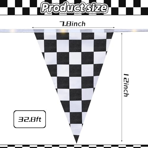 Aurelema Light Up Checkered Flag Banner, 32.8 ft, 8 Light Modes