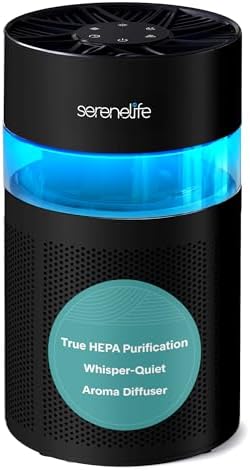 SereneLife HEPA Air Purifier for Home, Compact Quiet Air Purifier with Filter Replacement Alert, Touch Controls, Aroma Box, 2 Fan Speeds & Timer, Suitable for Bedroom or Office Use