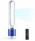 41" Bladeless Tower Fan with Air Filter, 80° Oscillating Standing Fan with Remote Control, 8 Speed Settings, 8H Timer, LED Display Quiet Cooling Fan for Bedroom, Living Room, Office,Blue/White