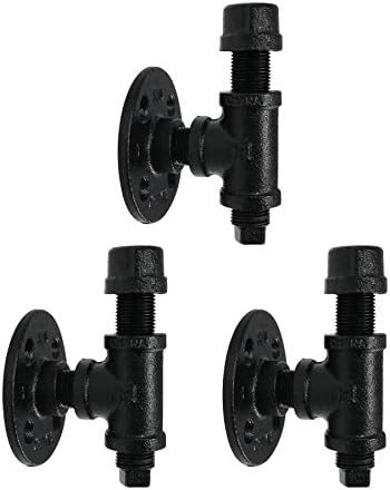 PIPE DECOR Robe and Towel Single Hook Kit Heavy Duty DIY Style, Rustic and Chic Industrial Iron Pipe with Electroplated Black Finish, Wall Mounted, Mounting Hardware Included, Oil + Rust Free (3)