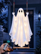 HOPOCO Halloween Swinging Ghost Outdoor Decor, Hanging Ghost with Light