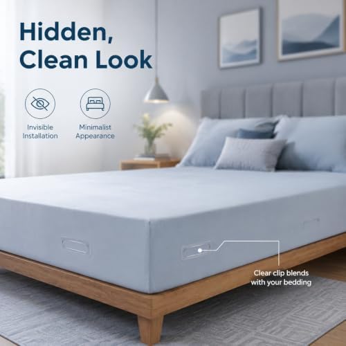 Adjustable Bed Sheet Holders, No Drill Bed Sheet Fasteners, Reusable Mattress Sheet Clips to Keep Sheets Taut & Secure, Fits Most Beds