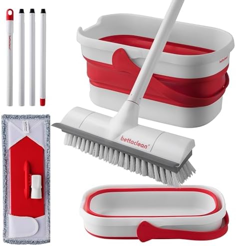 Outdoor Mop and Bucket Set with Scrub Brush for Concrete, Patio, Deck