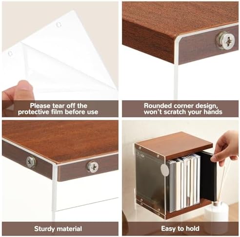 Threehoney 4 Pcs Retro MDF Cd Holder, Walnut Colored DVD Shelf Rack