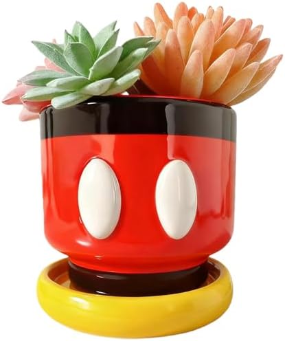 Red Cartoon Mouse Resin Planter with Drainage & Saucer,4.5In Decorative Plant Pots