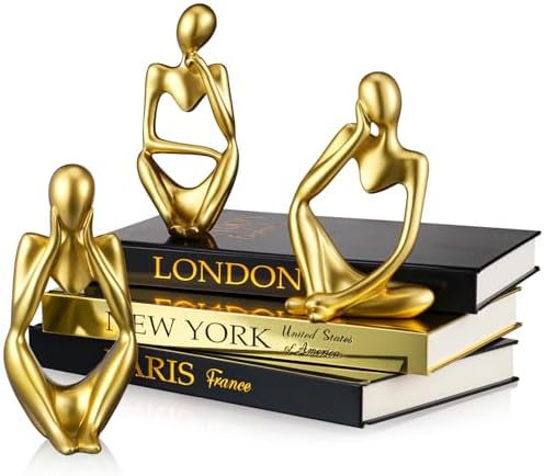 Feifeiya 6 Pcs Gold and Black Color Decorative Book & Thinker Statue Set