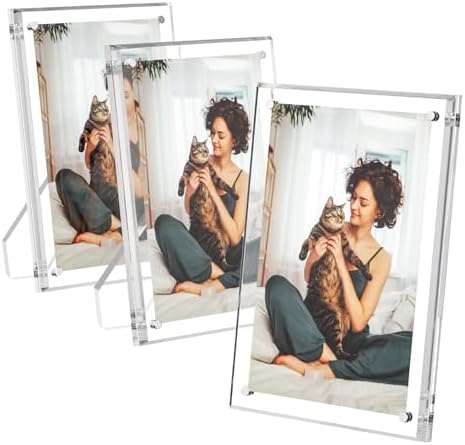 AITEE 5x7 Acrylic Picture Frame 3 Pack, Clear Lucite Frame with Stand