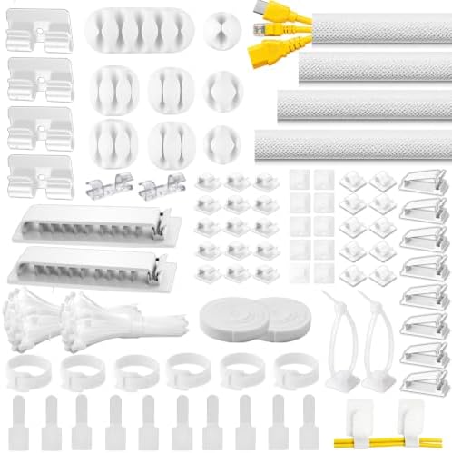 [313Pcs] Cable Management Kit, Reusable Computer Desk Cord Organizer, White