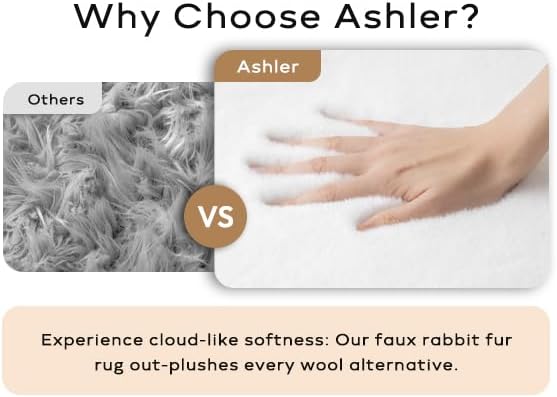 Ashler Faux Fur Rug, Upgraded Soft Faux Rabbit Fur White Area Rugs, 2 x 6 Feet - Image 4