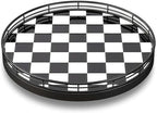 10.2-Inch Black and White Checkerboard Lazy Susan with Oak Base