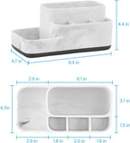 Toothbrush Holder Organizer - Multi-Functional Bathroom Storage for Makeup, Skincare, and Accessories - White Marble Look Countertop Organizer for Sink and Vanity Spaces