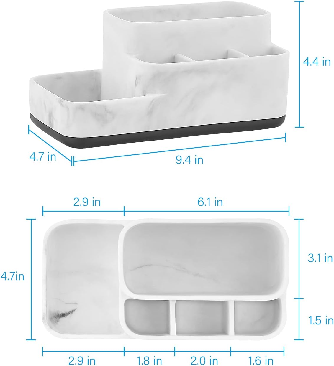 Toothbrush Holder Organizer - Multi-Functional Bathroom Storage for Makeup, Skincare, and Accessories - White Marble Look Countertop Organizer for Sink and Vanity Spaces
