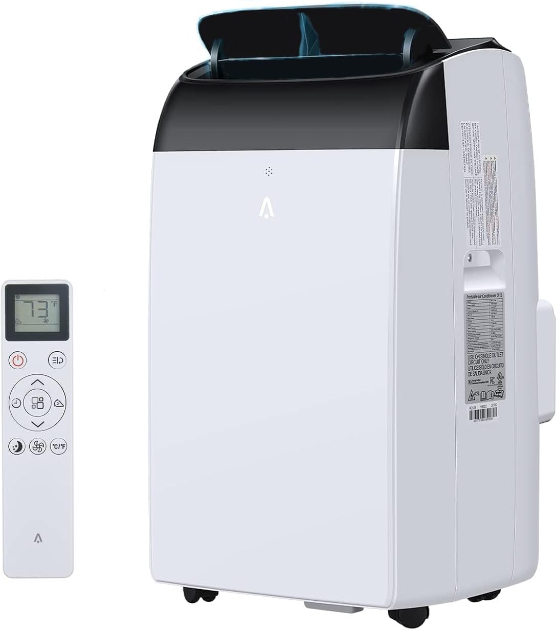 12,000 BTU Quiet Portable AC Unit – 3-In-1 Cooling, Dehumidifier & Fan With Remote, Covers 450 Sq.Ft, Compact Design for Home/Office, Black Top