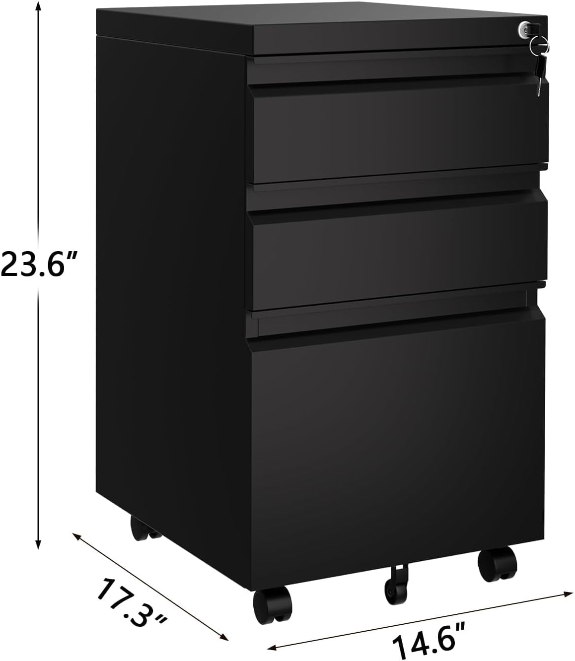 24-Inch Black 3-Drawer Mobile Tool Cabinet, Rolling Cold-Rolled Steel Storage Cart for Garage, Workshop, Office, or Utility Organization, Heavy-Duty Mobile Toolbox with Smooth Casters for Easy Access