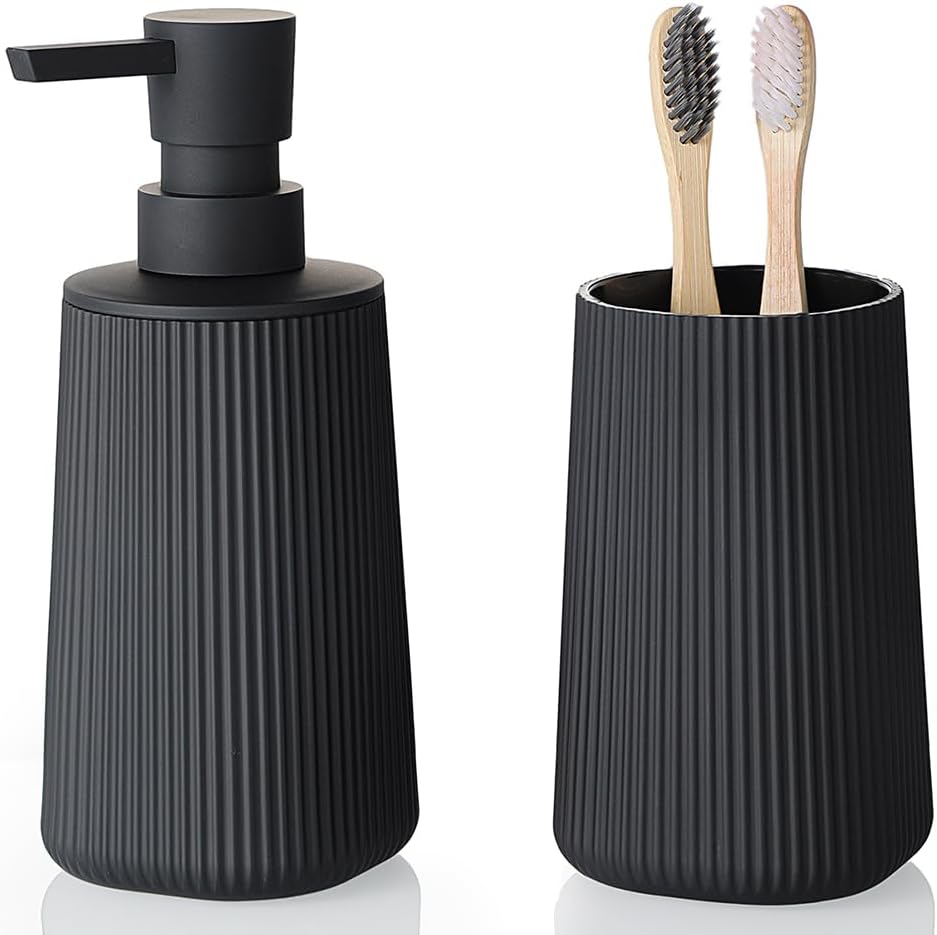 YAUKPH Bathroom Soap Dispenser and Toothbrush Holder Striped Pink