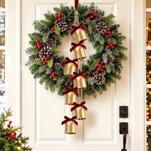 12 Pcs Gold Christmas Bells for Decoration, Rustic Metal Bells with Rope