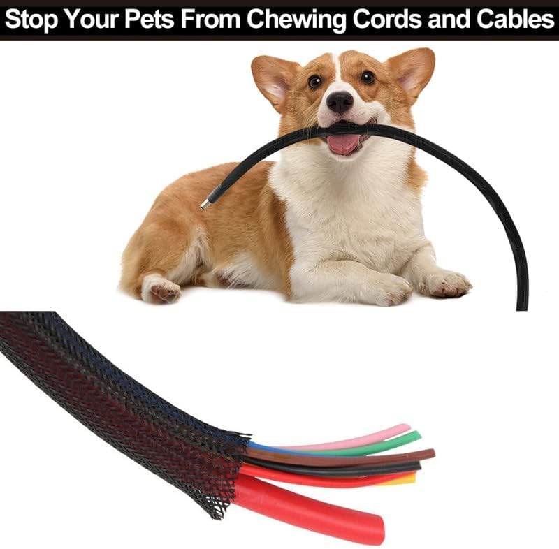 50ft Braided Wire Loom Sleeving Kit,Cable Management Sleeve,Wire Protector Tubing,Cord Organizer Used at Home or Office, to Protect Cables in Automotive, Military, Marine(White,1/4inch)