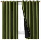 NICETOWN 100% Blackout Lined Curtains, Olive Green, 1 Pair, 2 Thick Layers - Image 2