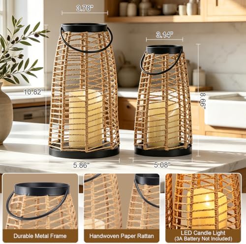 Rattan Boho Decorative Lanterns Outdoor Indoor Patio & Porch Table Decor