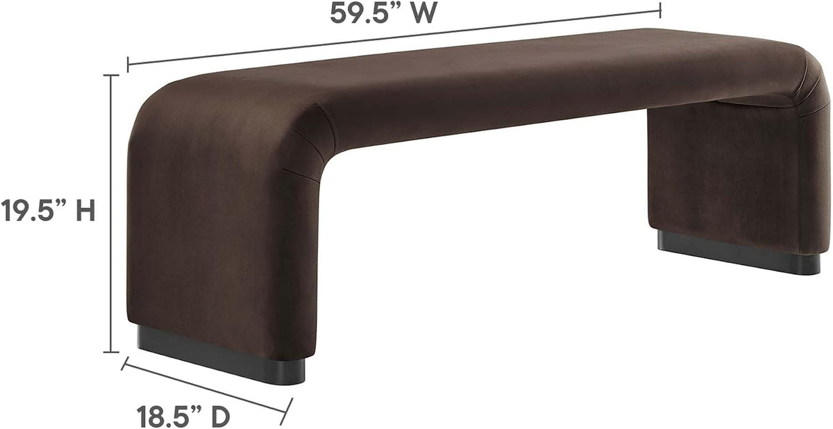 Modway EEI-6734-BLK-CHB Koda Performance Velvet Waterfall Long Bench, Black Chocolate Brown