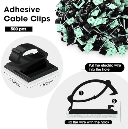 EBOOT 500 Pieces Adhesive Cable Clips Wire Clips Cable Wire Management Wire Cable Holder Clamps Cable Tie Holder for Car, Office and Home