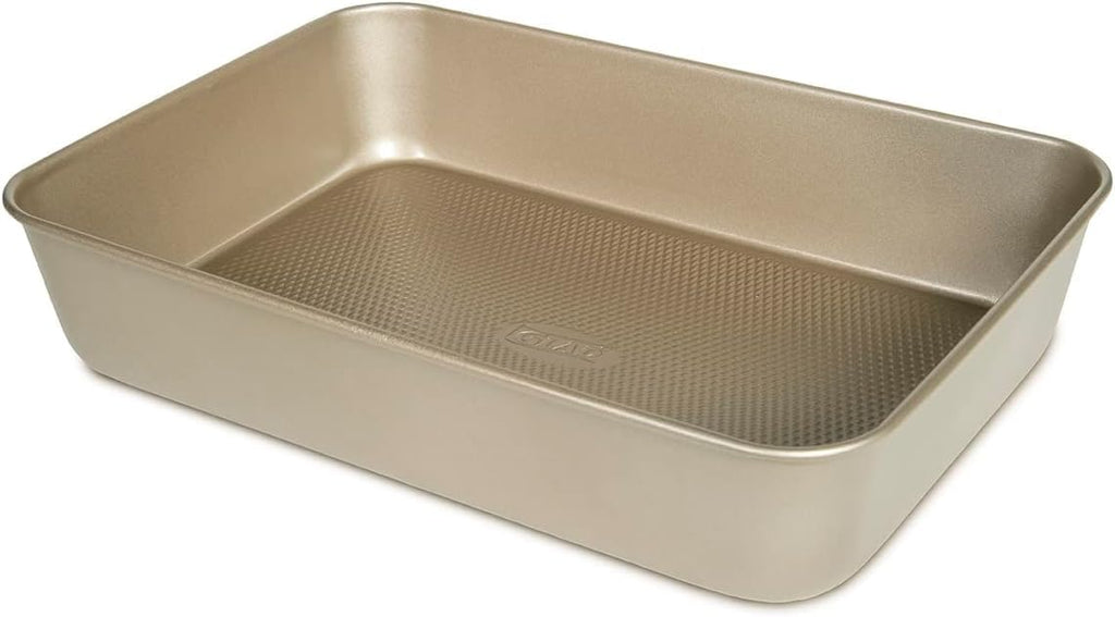 Glad Baking Pan Nonstick - Oblong Metal Dish for Cake and Lasagna - Heavy Duty Carbon Steel Bakeware, Small, Gold