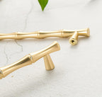 6Pcs Bamboo Shape Solid Zinc Alloy Cabinet Knobs Handles, Dresser Drawer Cabinet Cupboard Closet Door Pulls Decorative Furniture Accessories KnobS (Length 4.9"/Hole Distance 3.8", Golden)