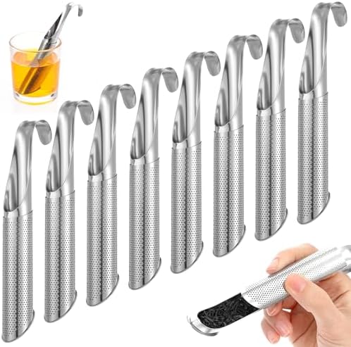 8Pcs Stainless Steel Tea Diffuser, 2024 New Tea Artifact Creative Pipe Tea Infuser Mesh Strainer with Hanging Hook Handle, Universal Fine Holes Tea Interval Diffuser for Loose Tea Leaf Coffee Etc