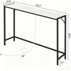 MAHANCRIS Narrow Console Table, 43.7" Sofa Table with Outlets, Marble&Black