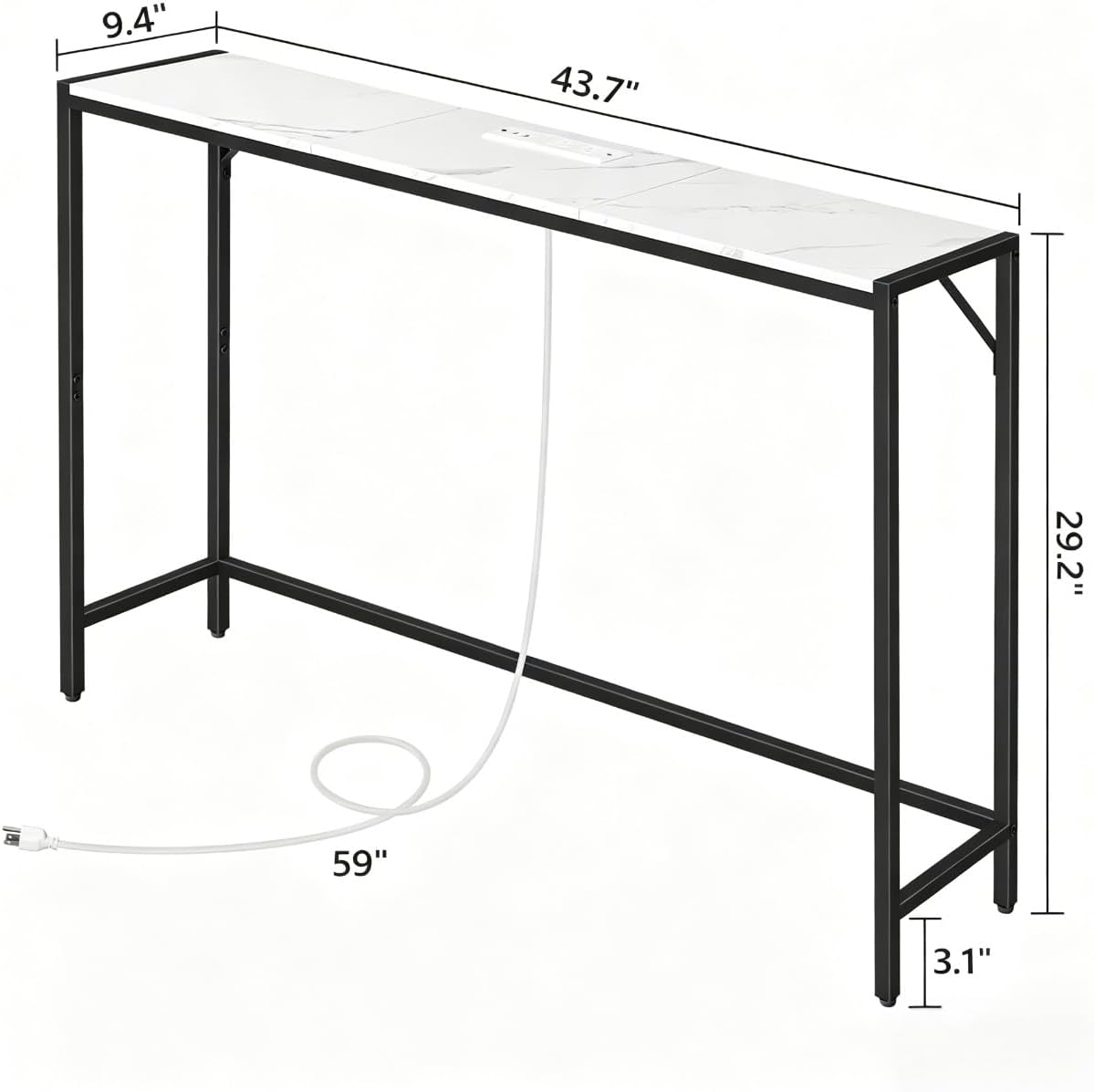 MAHANCRIS Narrow Console Table, 43.7" Sofa Table with Outlets, Marble&Black