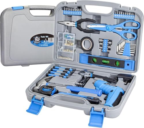 Cartman 149 Piece Tool Set General Household Hand Tool Kit with Cordless Screwdriver Blue