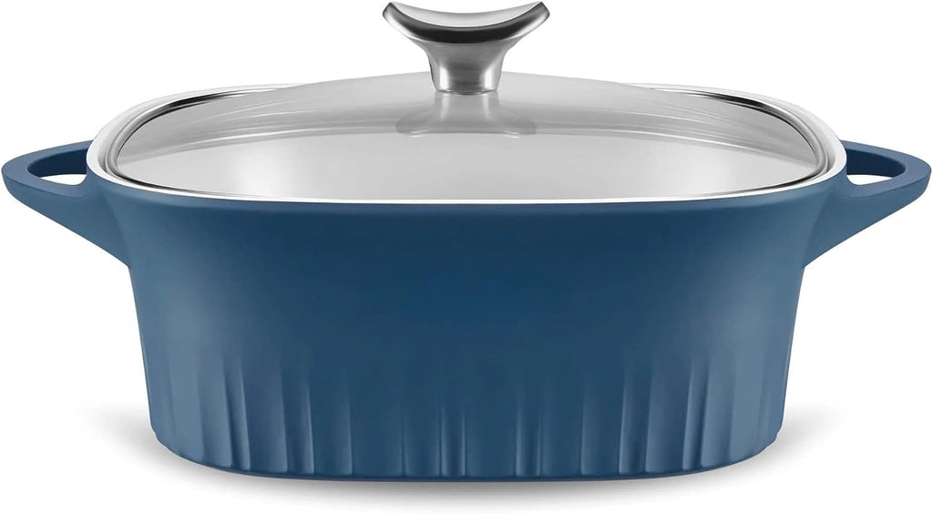 CorningWare QuickHeat 3.2-QT Cast Aluminum Roaster With Lid & Non-Stick Ceramic Interior, Lightweight and Fast Even Heat Baking & Cooking, For Meats, Soup, Browning, Searing, French Navy