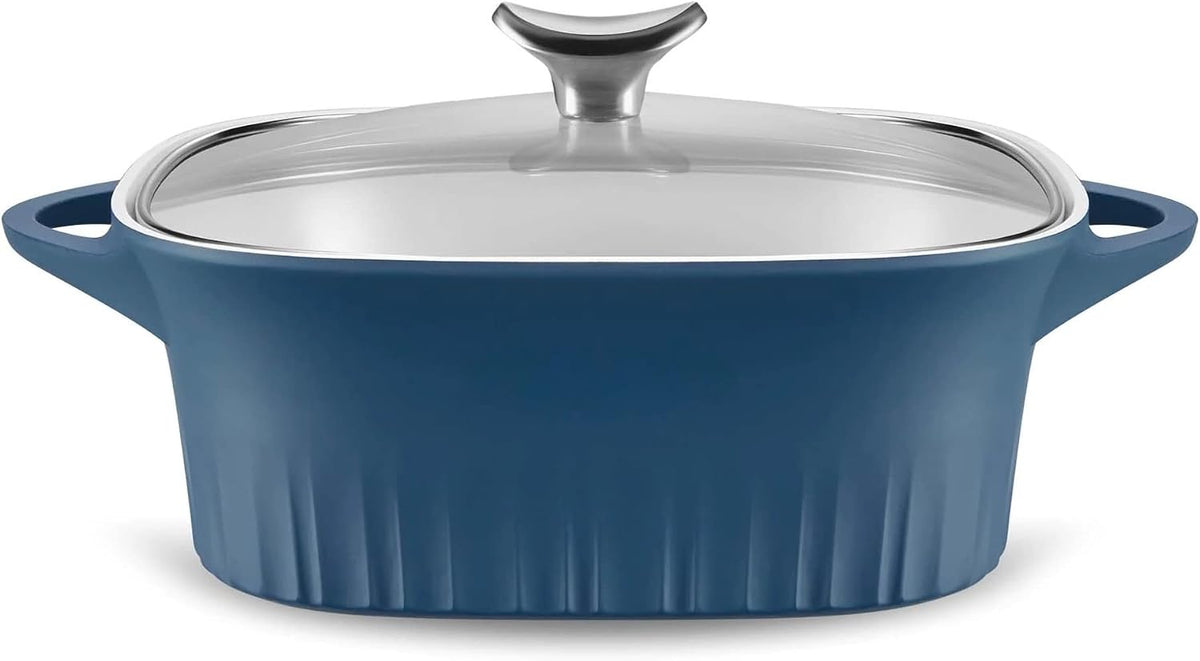 CorningWare QuickHeat 3.2-QT Cast Aluminum Roaster With Lid & Non-Stick Ceramic Interior, Lightweight and Fast Even Heat Baking & Cooking, For Meats, Soup, Browning, Searing, French Navy