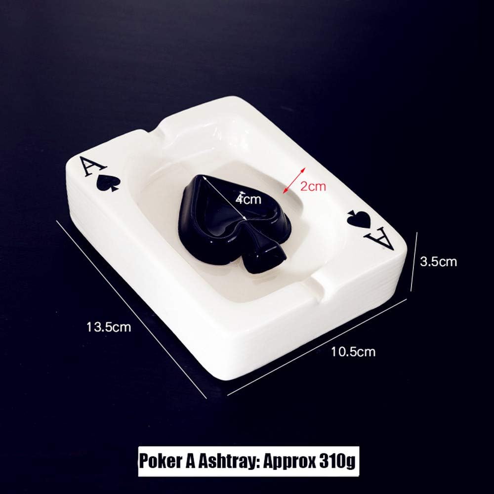 Creative Poker Ceramic Cigarette Ashtray Tabletop Portable Modern Ashtrays Cigar Ashtray for Outdoor Indoor Desktop Smoking AshTray for Home office Fashion Decoration Handmade Gift for Men Women-Black