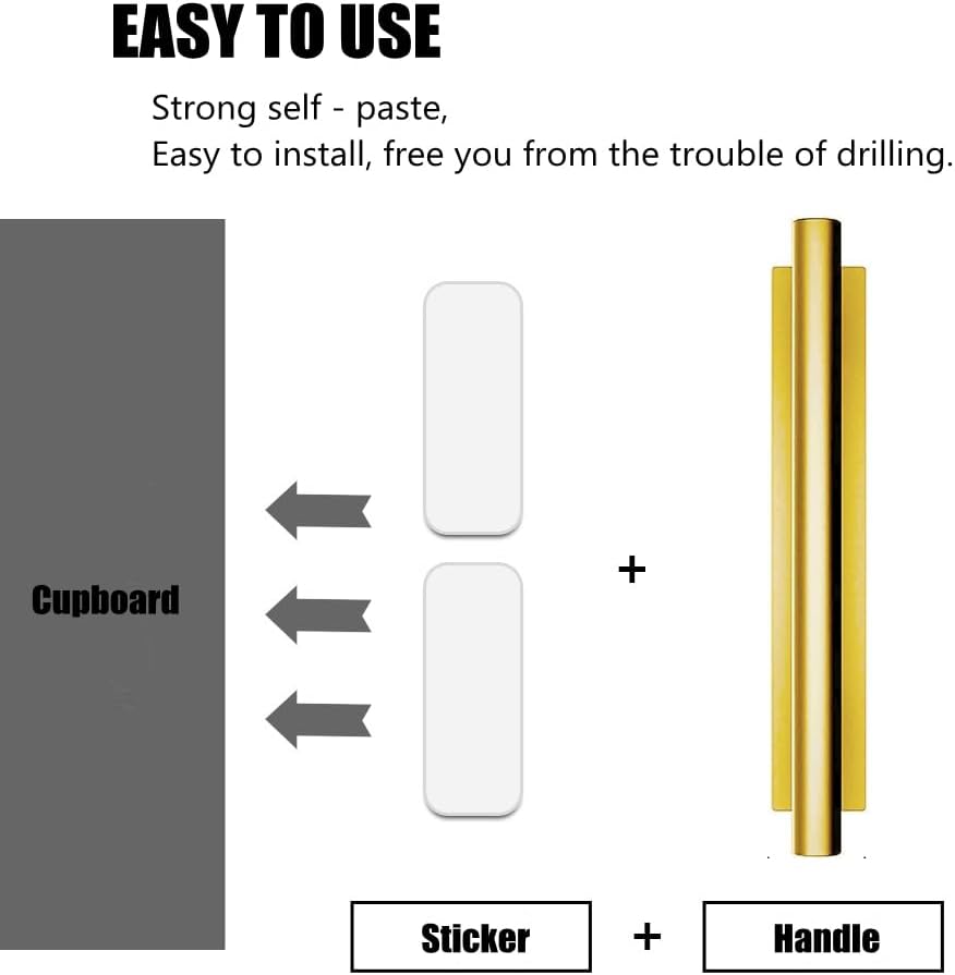 10 Pack Self-Stick Push Pull Helper ABS Plastic Wardrobe Handle Instant Cabinet Drawer Furniture Handles (Gold)