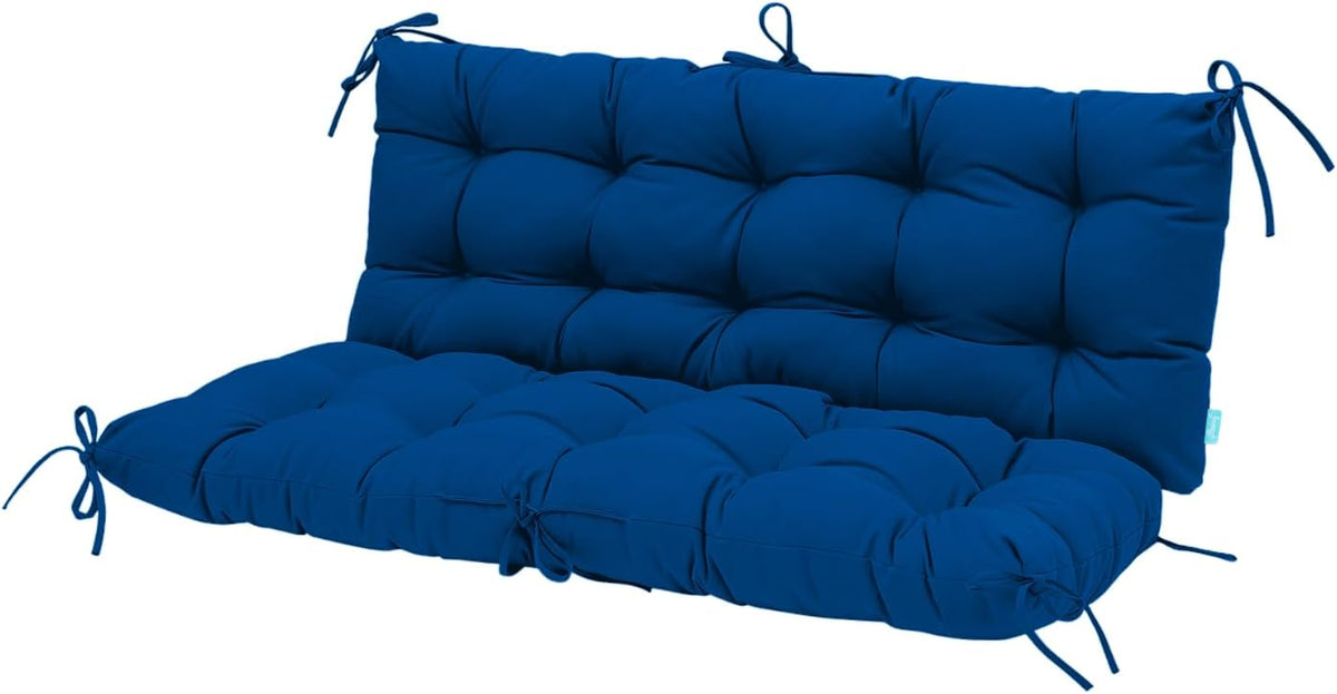 QILLOWAY Outdoor Swing Cushion Waterproof Replacement Cushion for 3 Seater Porch Patio Bench, 51 Inch Polyester Outdoor Cushion with Backrest & Ties, Royal Blue