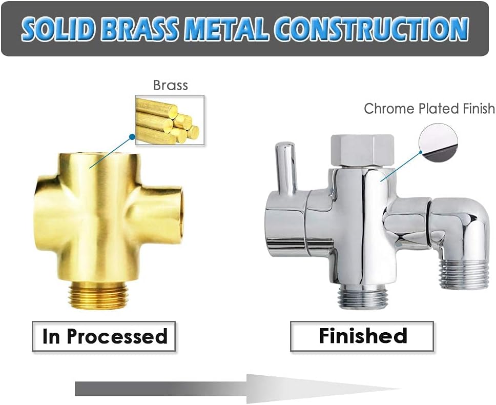Brass Shower Arm Diverter Valve for Handheld Shower Head and Fixed Spray Head G1/2 3 Way Universal Bathroom System Component Replacement Part, Polished Chrome